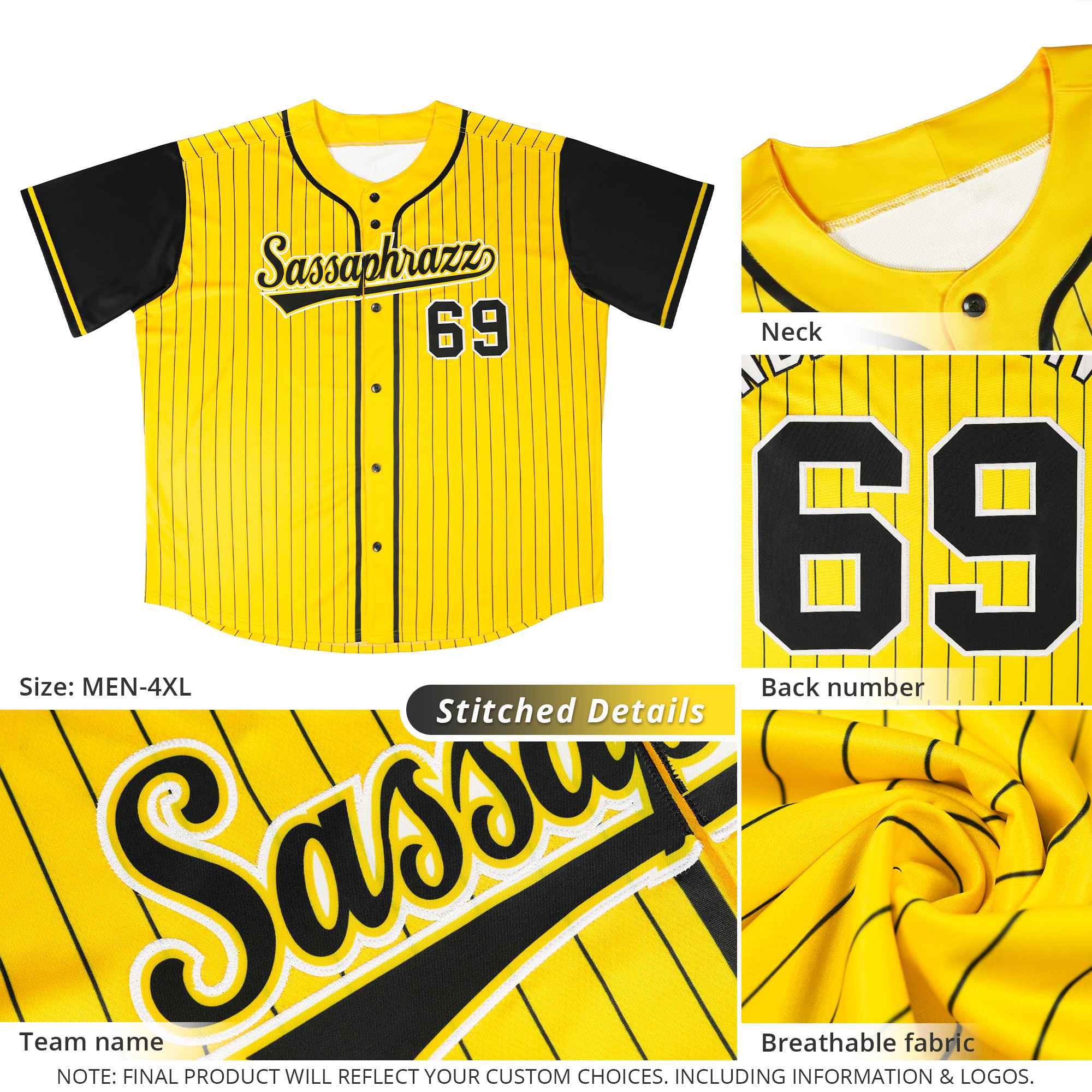 Custom Gold Black Stripe Fashion Raglan Sleeves Authentic Baseball Jersey