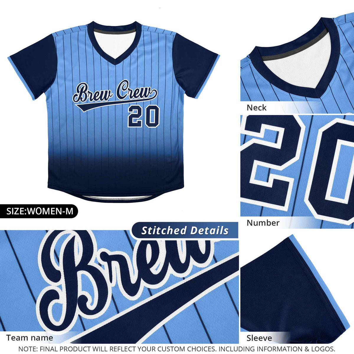 Custom Aqua Navy-White Gradient Fashion Authentic Pullover Pinstripe Baseball Jersey