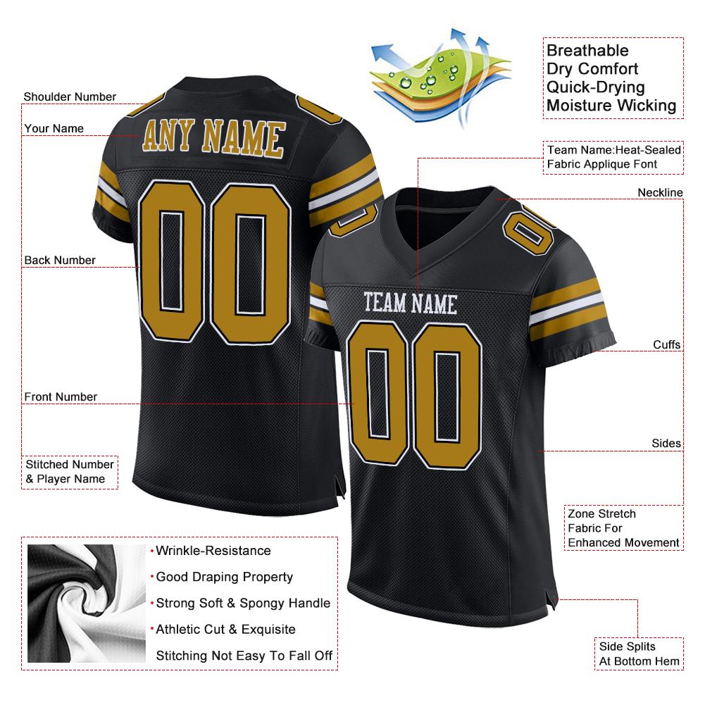 Custom Black Old Gold-White Classic Style Mesh Authentic American Football Jersey| KXKSHOP