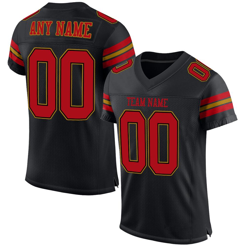 Custom Black Red-Old Gold Classic Style Mesh Authentic American Football Jersey| KXKSHOP