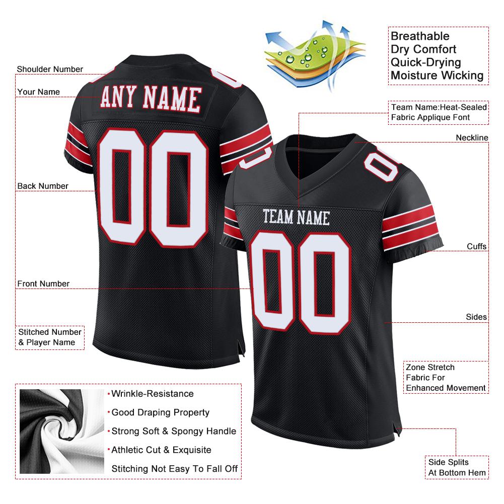 Custom Black White-Red Classic Style Mesh Authentic American Football Jersey| KXKSHOP