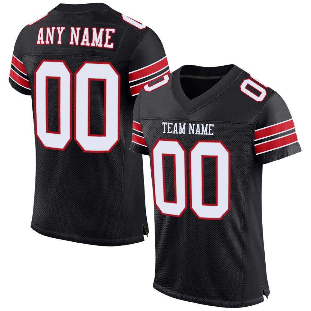 Custom Black White-Red Classic Style Mesh Authentic American Football Jersey| KXKSHOP