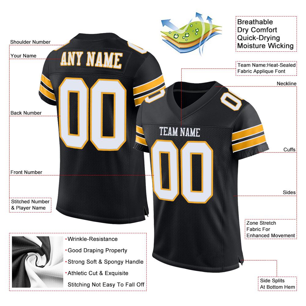 Custom Black White-Gold Classic Style Mesh Authentic American Football Jersey| KXKSHOP