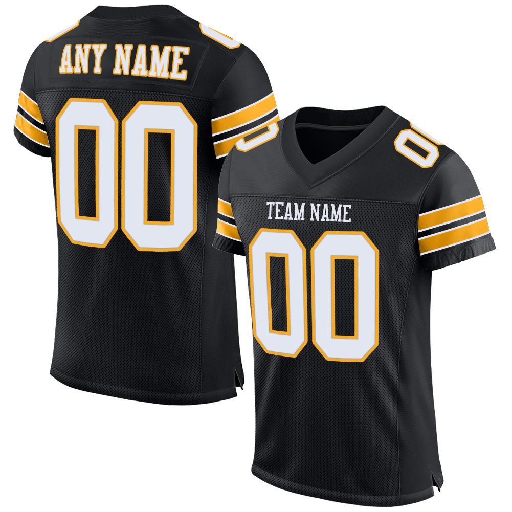Custom Black White-Gold Classic Style Mesh Authentic American Football Jersey| KXKSHOP