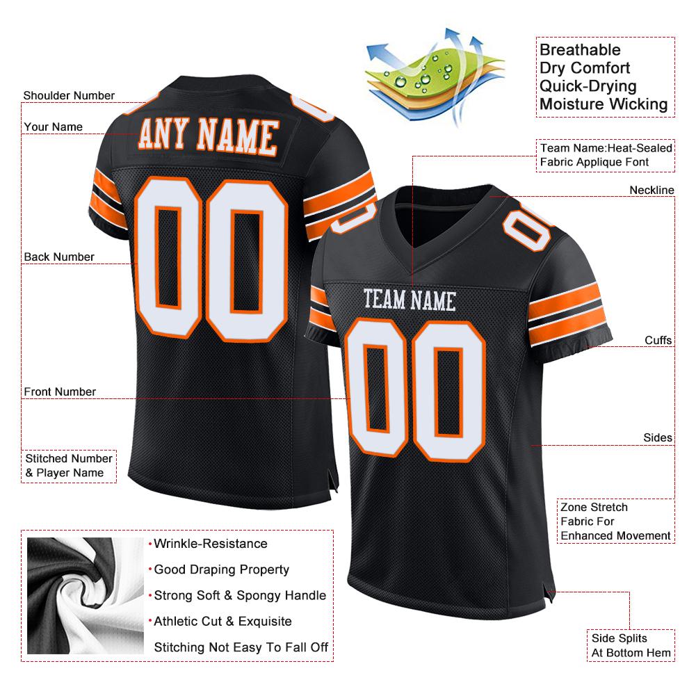 Custom Black White-Orange Classic Style Mesh Authentic American Football Jersey| KXKSHOP