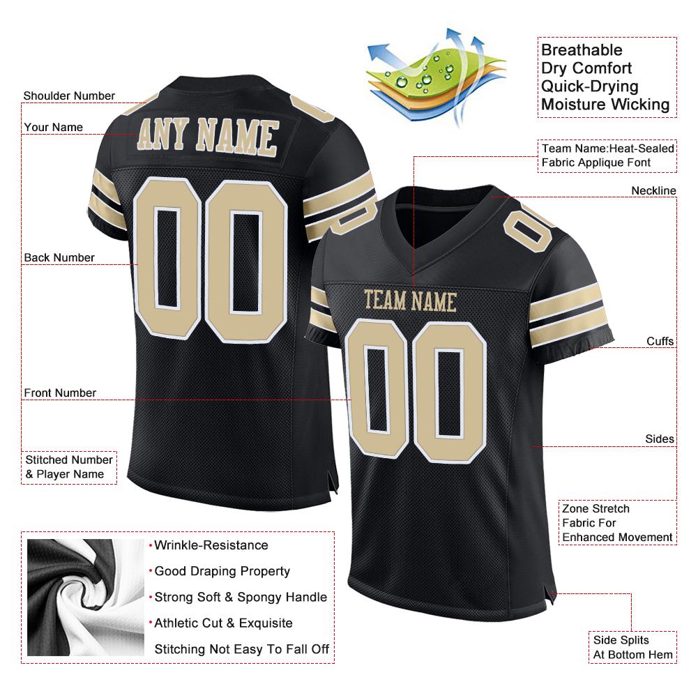 Custom Black Vegas Gold-White Classic Style Mesh Authentic American Football Jersey| KXKSHOP