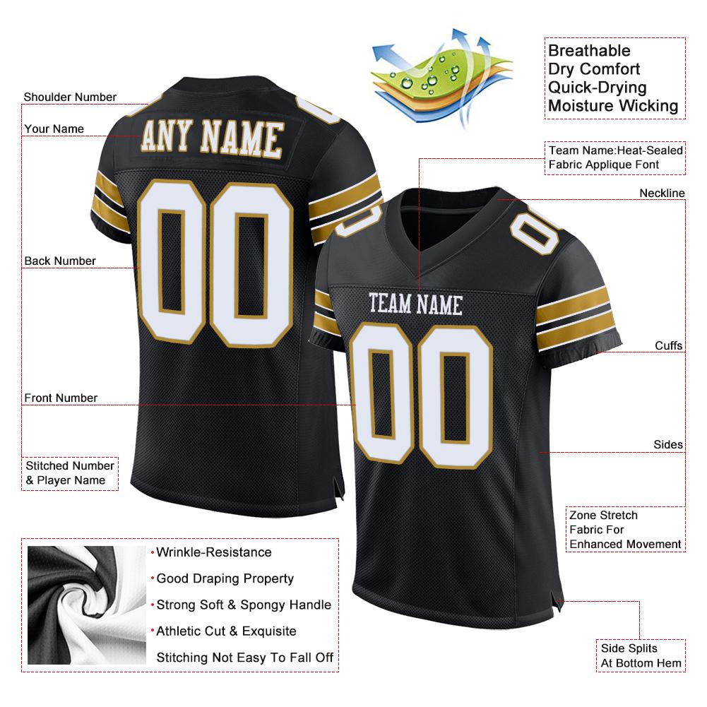 Custom Black White-Old Gold Classic Style Mesh Authentic American Football Jersey| KXKSHOP