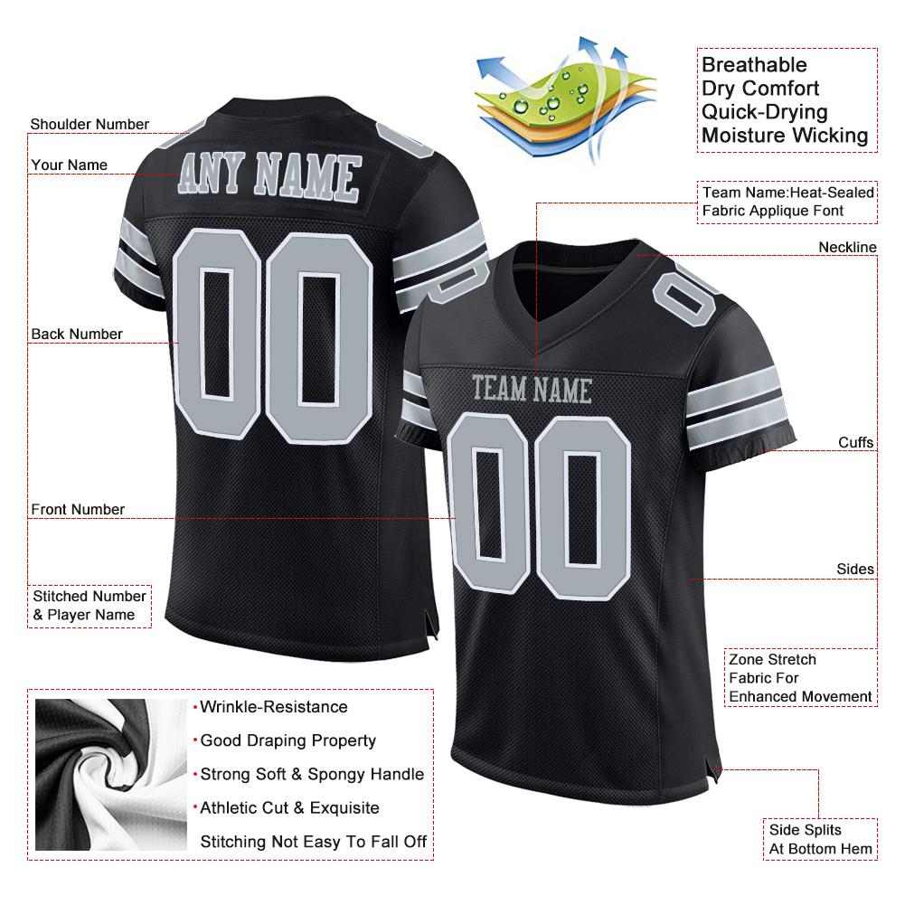 Custom Black Silver-White Classic Style Mesh Authentic American Football Jersey| KXKSHOP