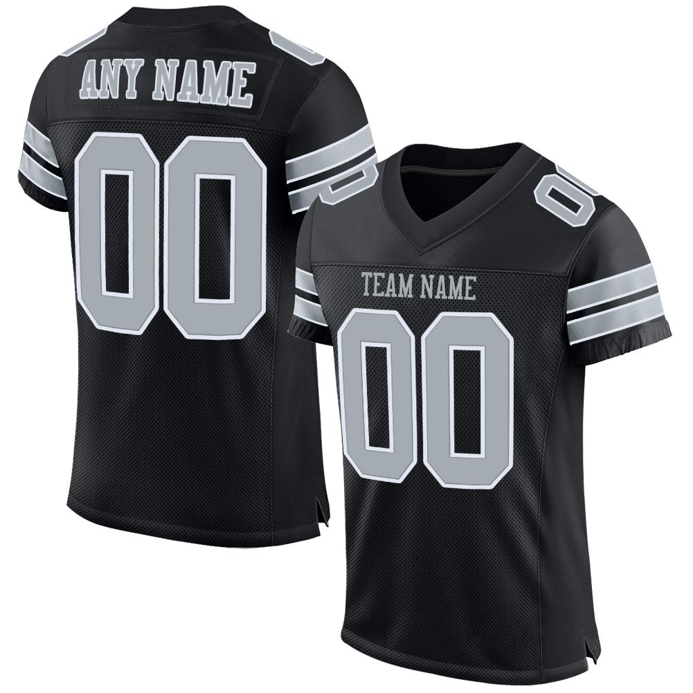 Custom Black Silver-White Classic Style Mesh Authentic American Football Jersey| KXKSHOP
