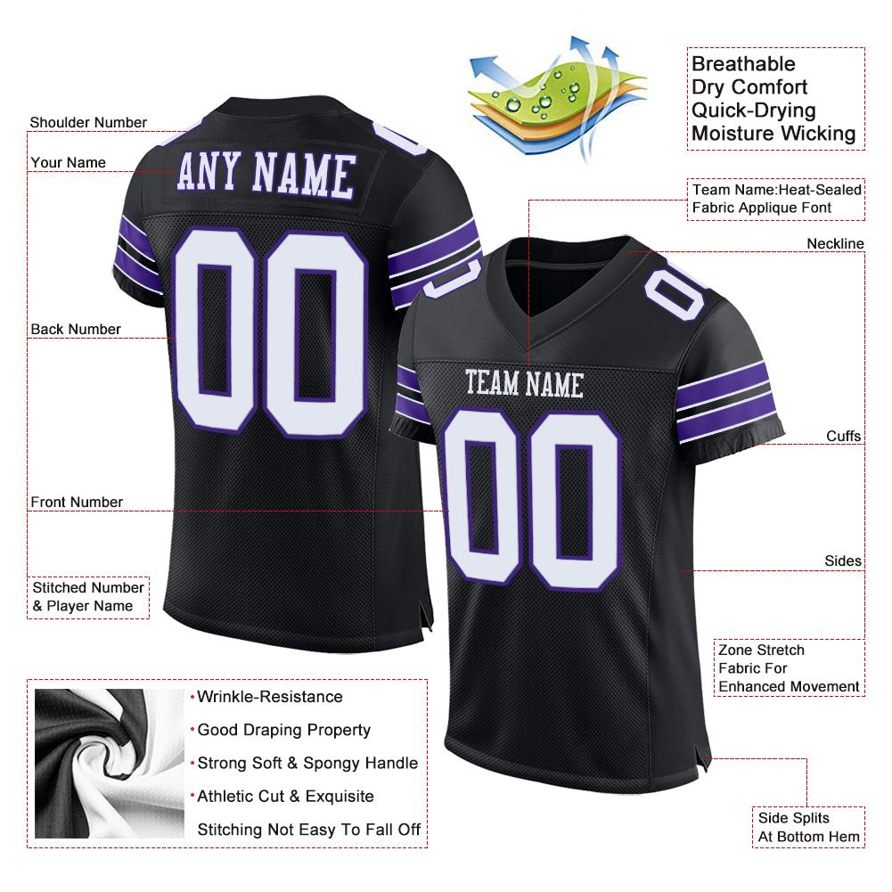 Custom Black White-Purple Classic Style Mesh Authentic American Football Jersey| KXKSHOP