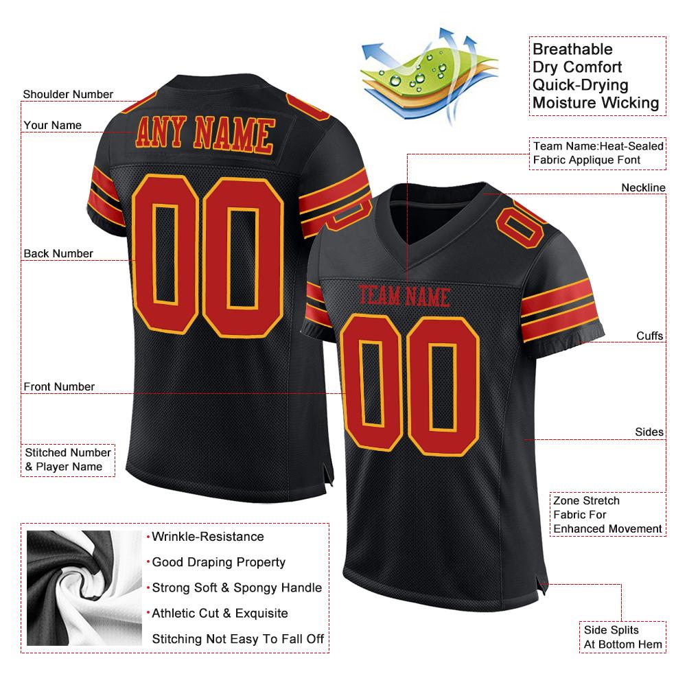 Custom Black Scarlet-Gold Classic Style Mesh Authentic American Football Jersey| KXKSHOP