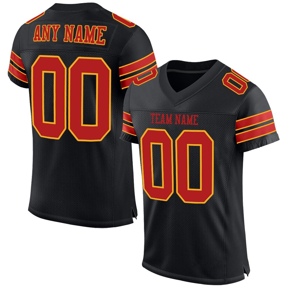 Custom Black Scarlet-Gold Classic Style Mesh Authentic American Football Jersey| KXKSHOP