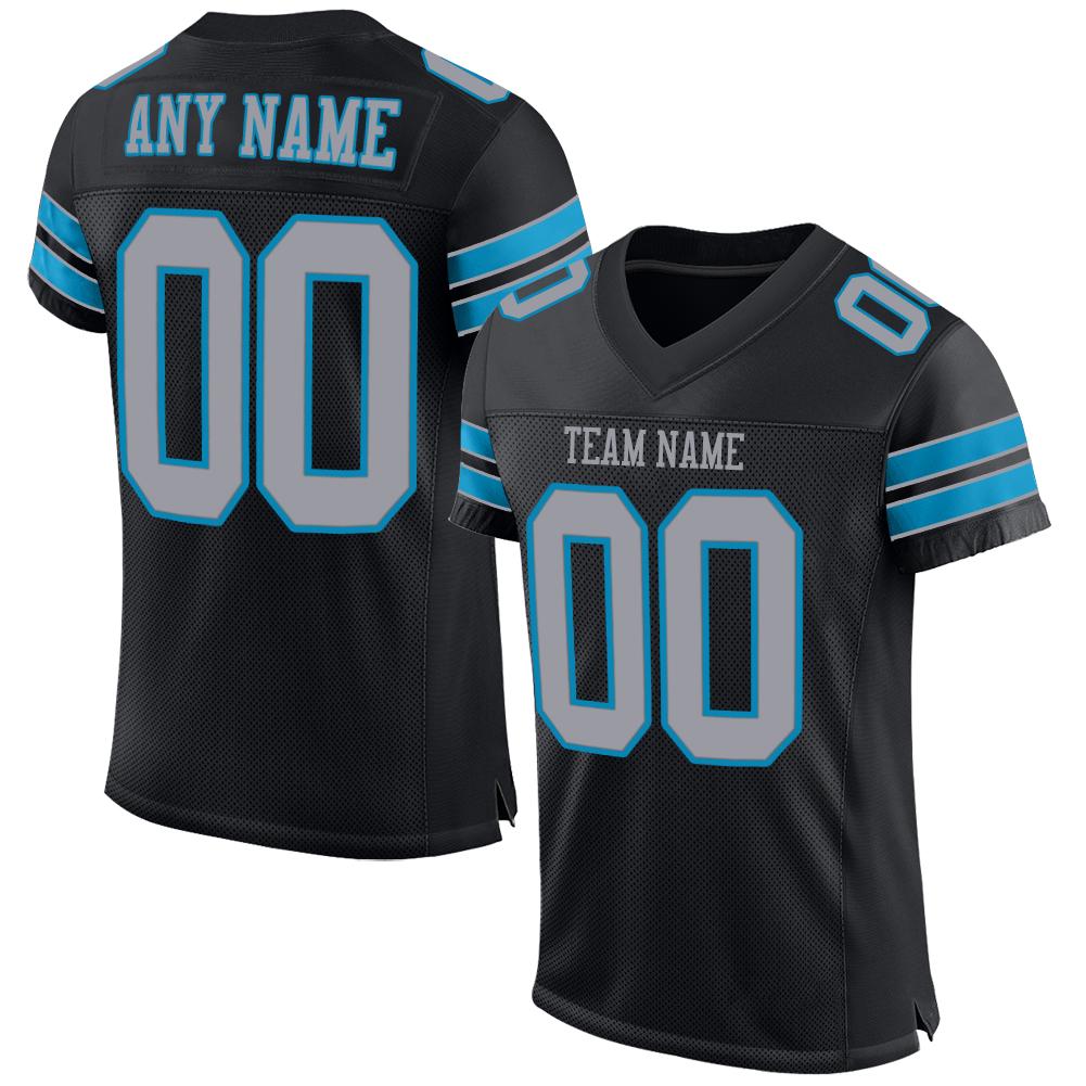 Custom Black Light Gray-Panther Blue Classic Style Mesh Authentic American Football Jersey| KXKSHOP