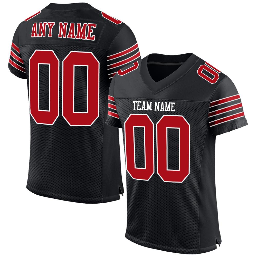 Custom Black Red-White Classic Style Mesh Authentic American Football Jersey| KXKSHOP