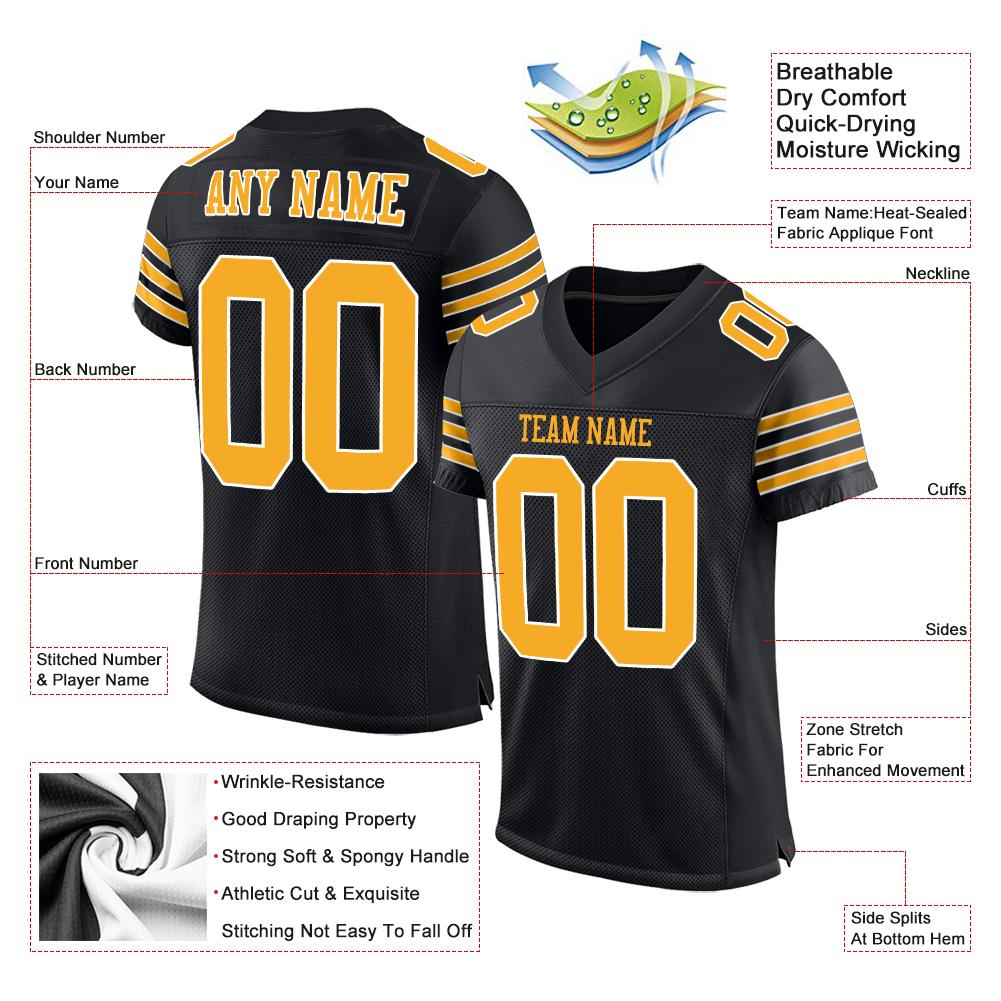 Custom Black Gold-White Classic Style Mesh Authentic American Football Jersey| KXKSHOP