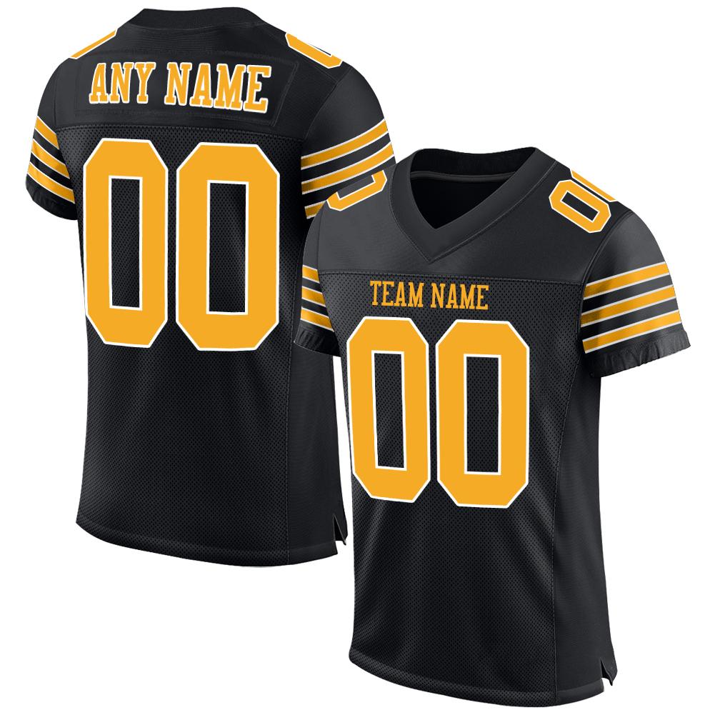 Custom Black Gold-White Classic Style Mesh Authentic American Football Jersey| KXKSHOP