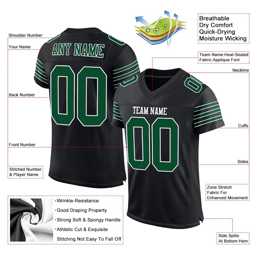 Custom Black Gotham Green-White Classic Style Mesh Authentic American Football Jersey| KXKSHOP
