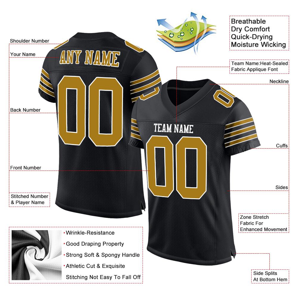 Custom Black Old Gold-White Classic Style Mesh Authentic American Football Jersey| KXKSHOP