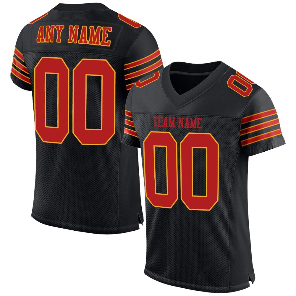 Custom Black Scarlet-Gold Classic Style Mesh Authentic American Football Jersey| KXKSHOP