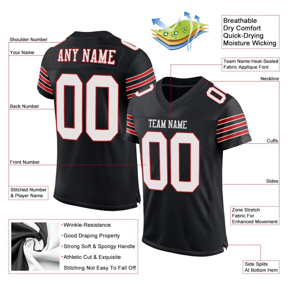 Custom Black White-Scarlet Classic Style Mesh Authentic American Football Jersey| KXKSHOP