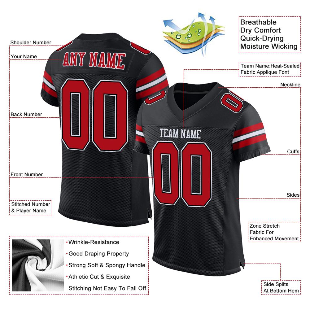 Custom Black Red-White Classic Style Mesh Authentic American Football Jersey| KXKSHOP