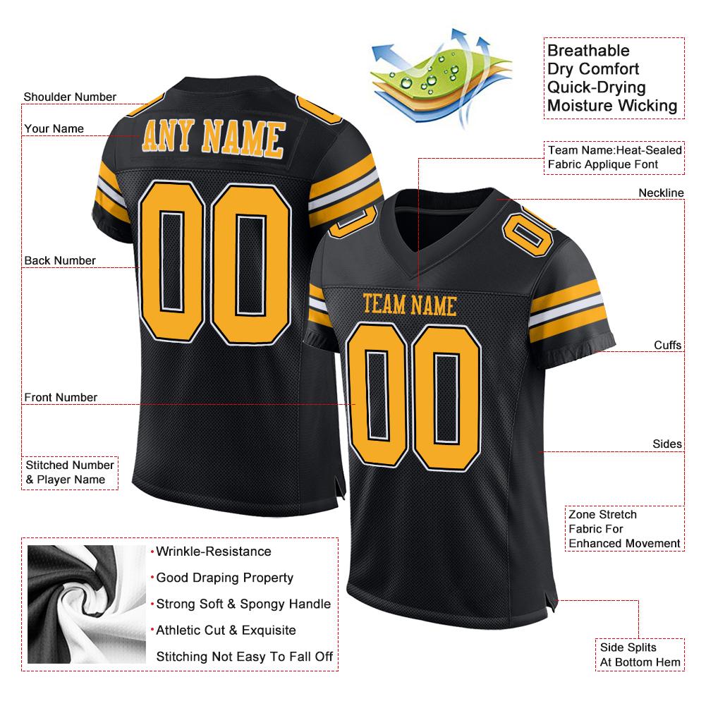 Custom Black Gold-White Classic Style Mesh Authentic American Football Jersey| KXKSHOP