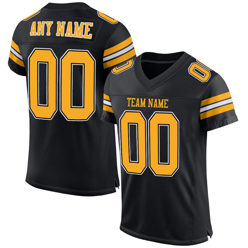 Custom Black Gold-White Classic Style Mesh Authentic American Football Jersey| KXKSHOP