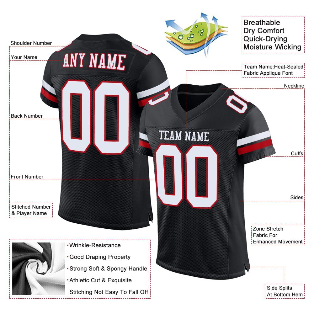 Custom Black White-Red Classic Style Mesh Authentic American Football Jersey| KXKSHOP