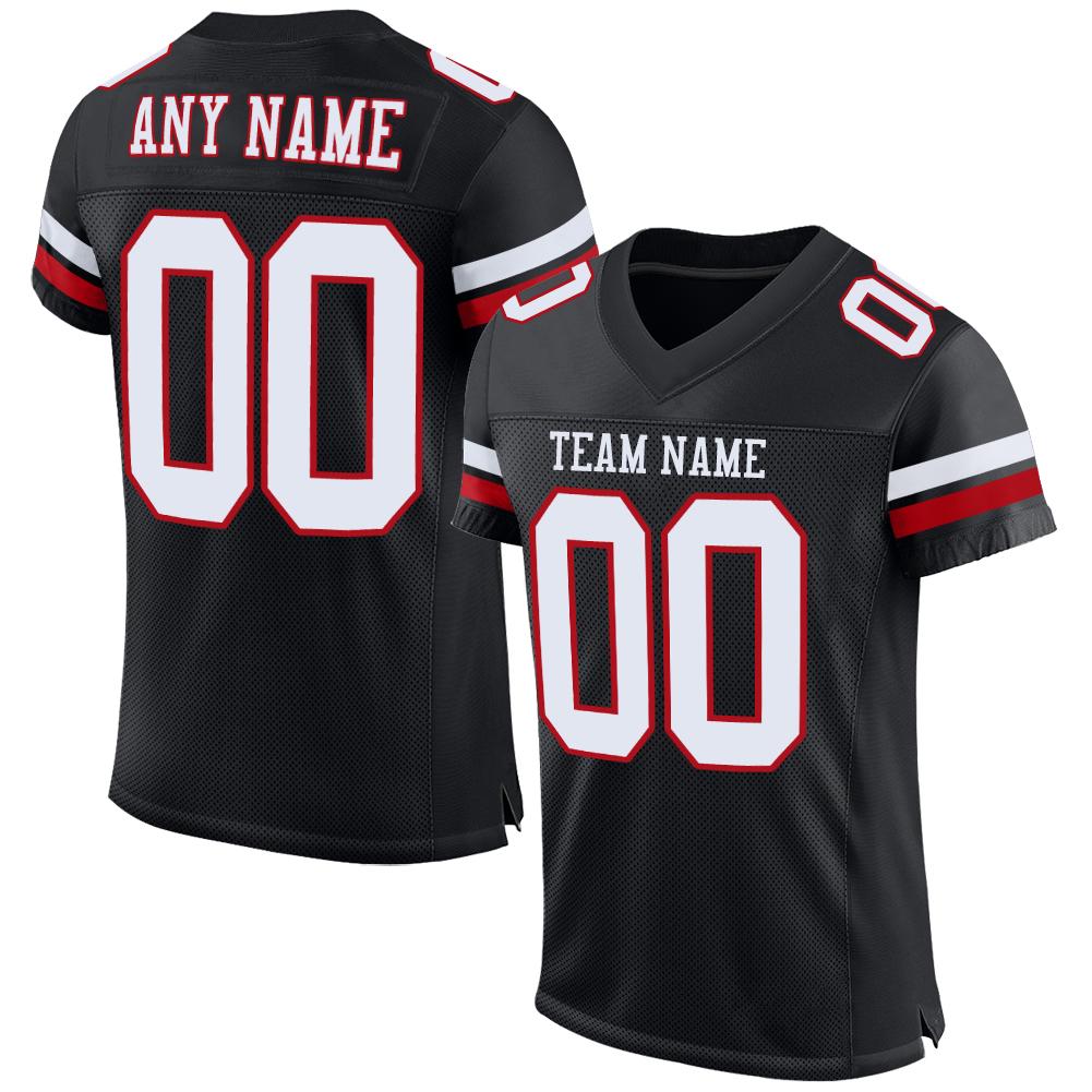 Custom Black White-Red Classic Style Mesh Authentic American Football Jersey| KXKSHOP
