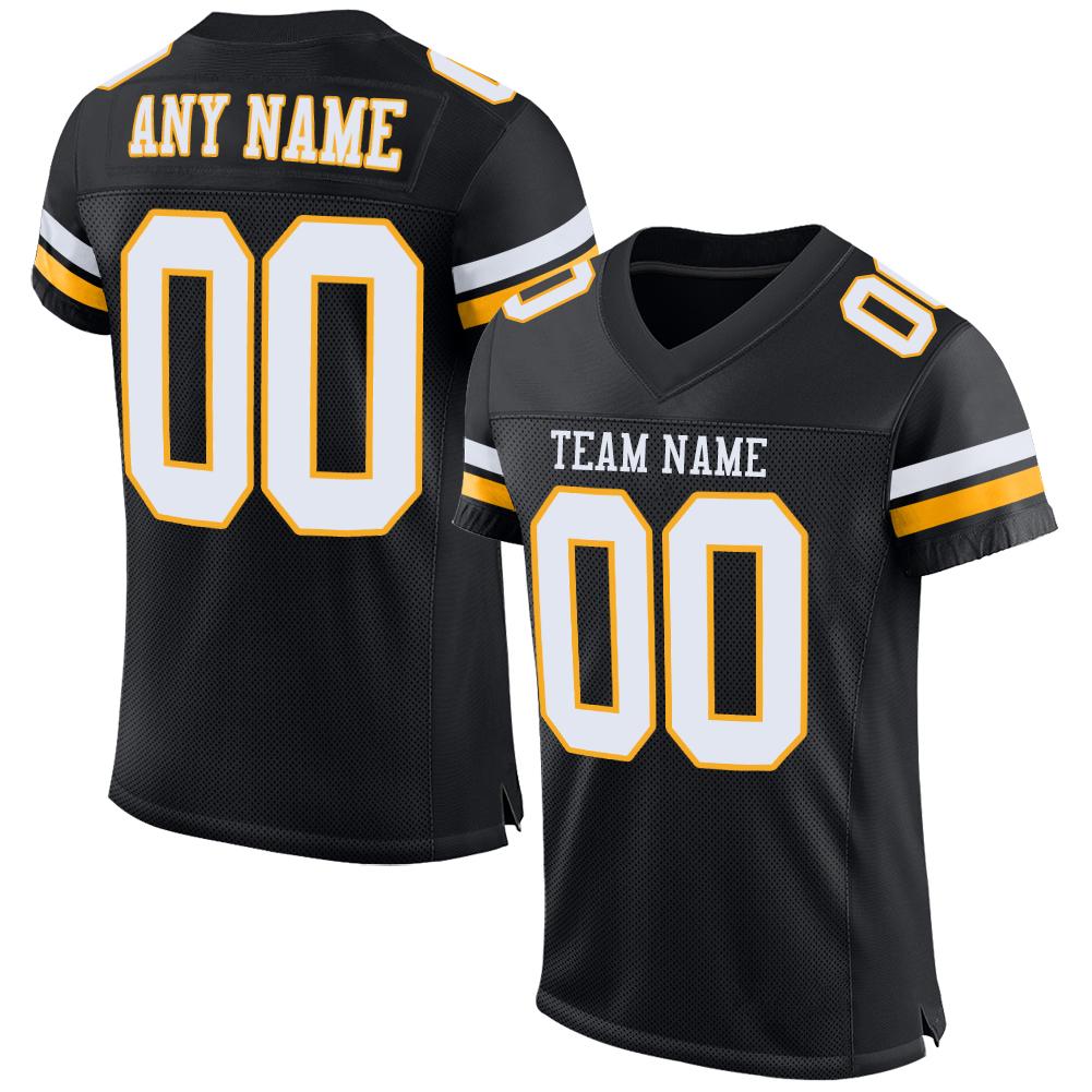Custom Black White-Gold Classic Style Mesh Authentic American Football Jersey| KXKSHOP