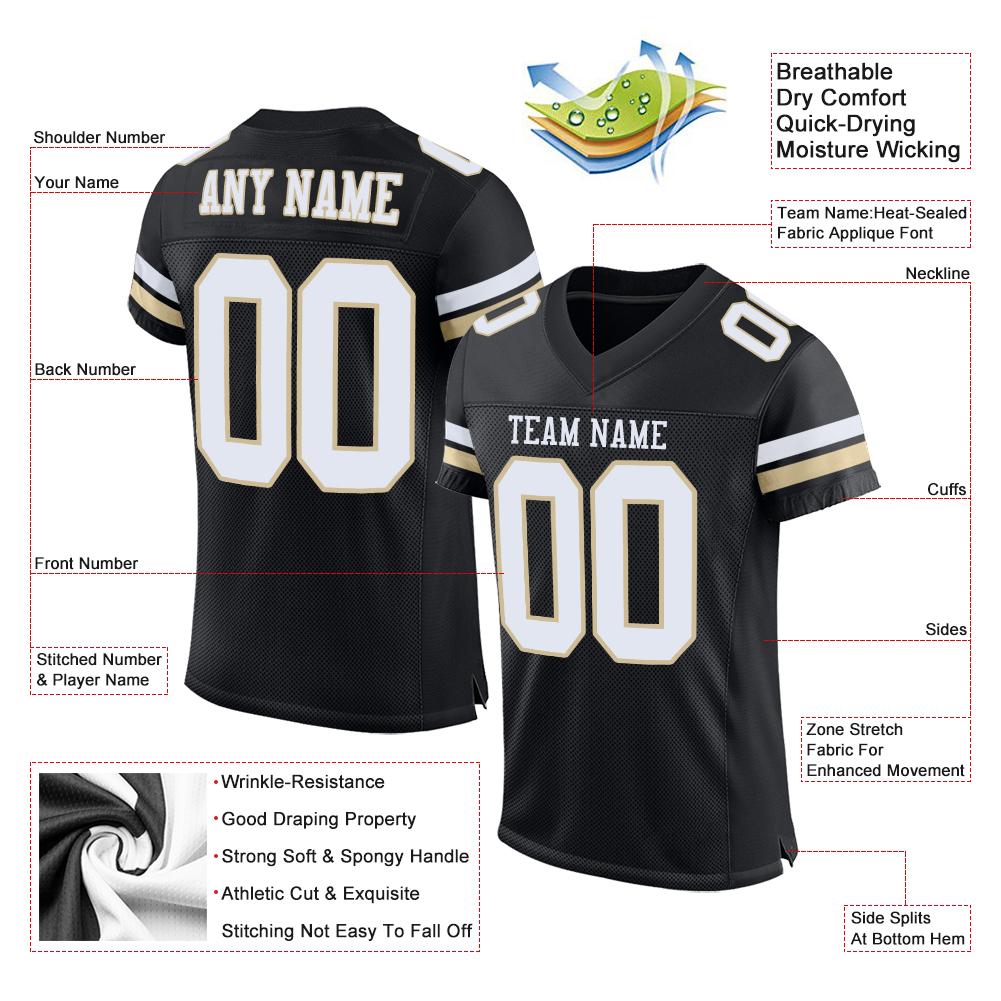 Custom Black White-Vegas Gold Classic Style Mesh Authentic American Football Jersey| KXKSHOP