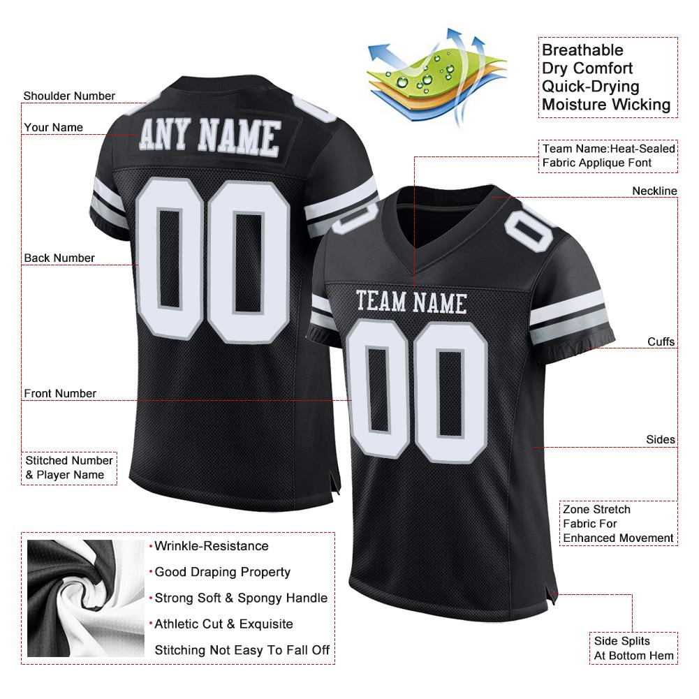 Custom Black White-Silver Classic Style Mesh Authentic American Football Jersey| KXKSHOP