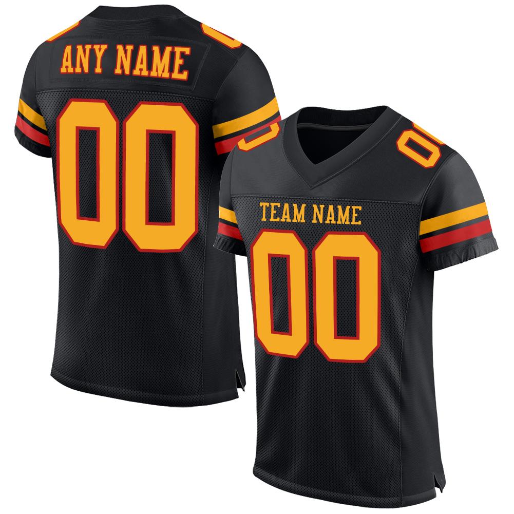 Custom Black Gold-Scarlet Classic Style Mesh Authentic American Football Jersey| KXKSHOP