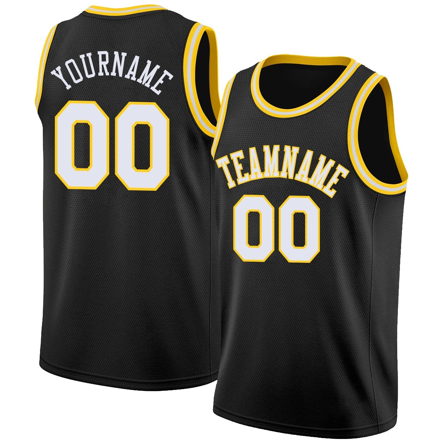 Custom Black White-Yellow Classic Tops Breathable Basketball Jersey| KXKSHOP