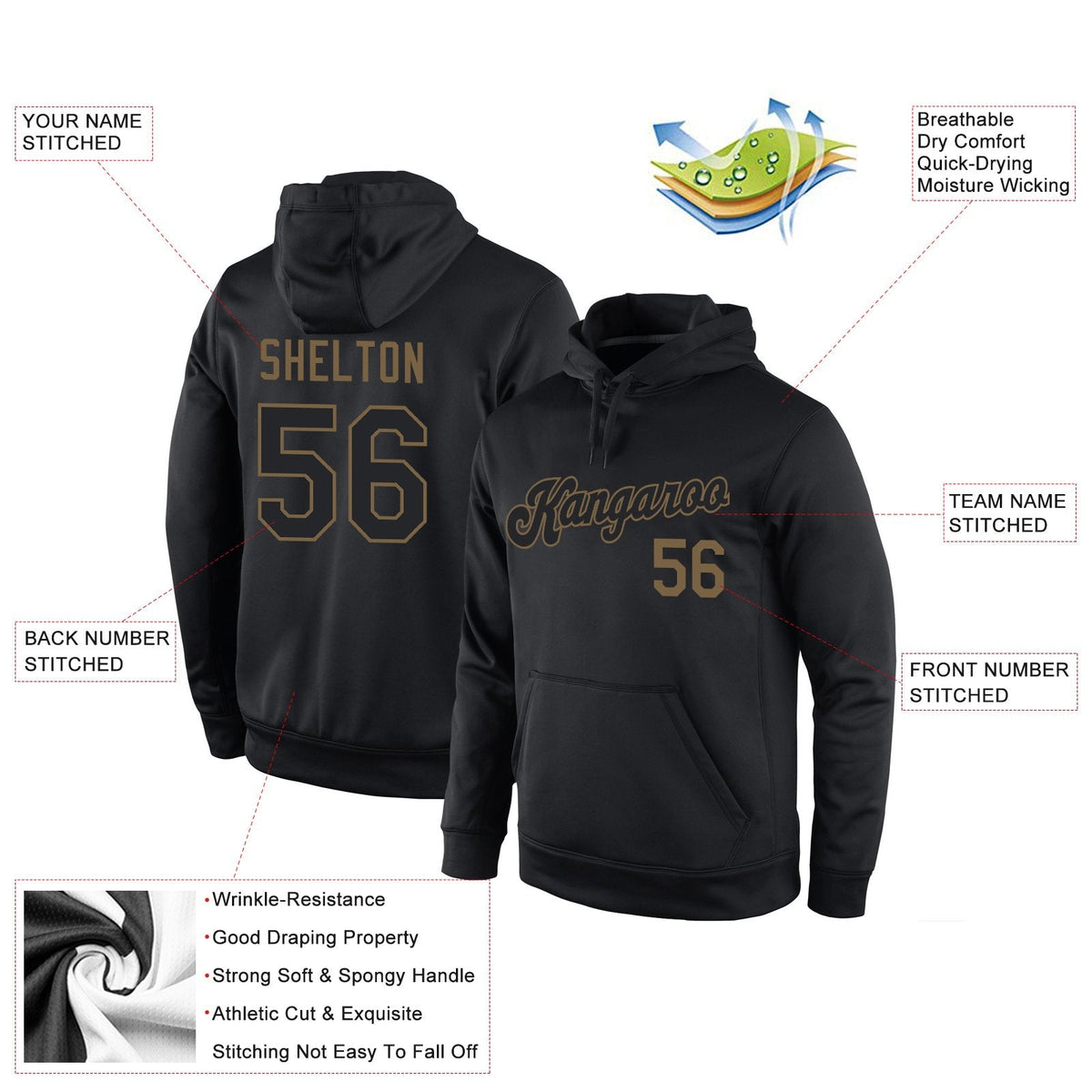 Custom Black Gold Classic Style Pullover Sport Fashion Hoodie Uniform| KXKSHOP