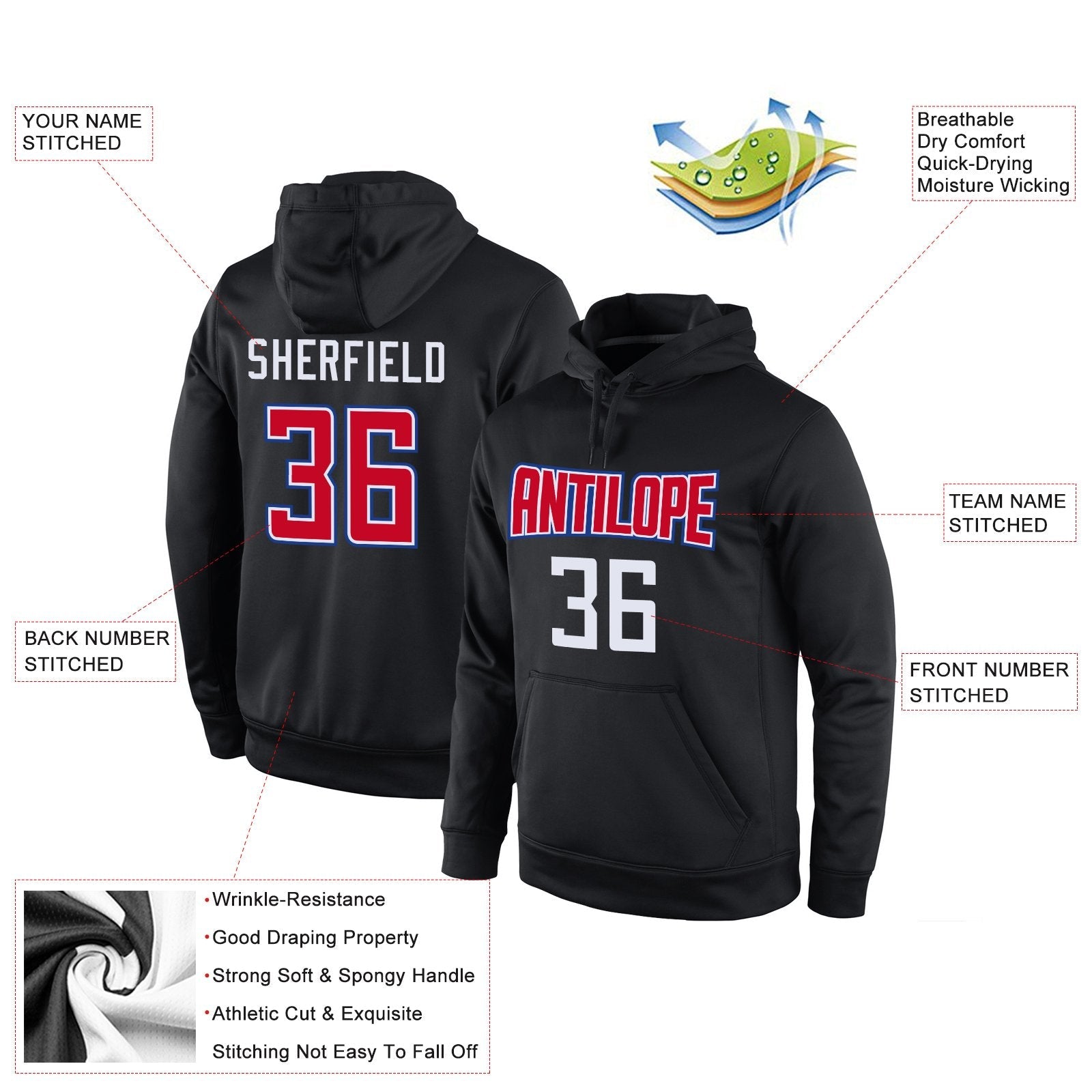 Custom Black Red-White Classic Style Uniform Pullover Fashion Hoodie| KXKSHOP
