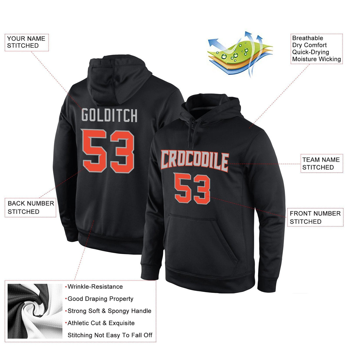 Custom Black Orange-Gray Classic Style Uniform Pullover Fashion Hoodie| KXKSHOP