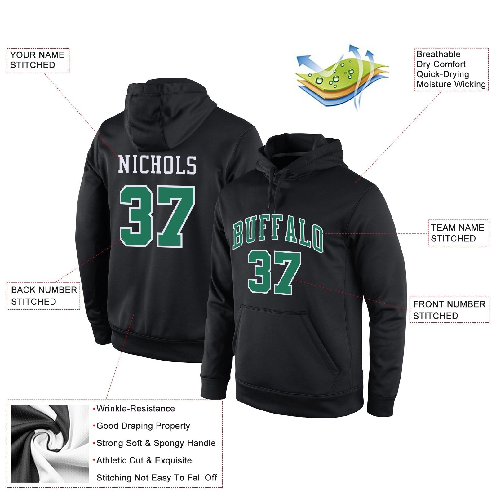Custom Black Green-Gray Classic Style Pullover Sport Fashion Hoodie Uniform| KXKSHOP