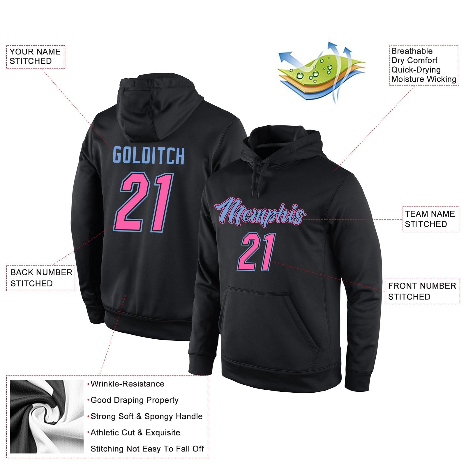 Custom Black Pink-Light Blue Classic Style Uniform Pullover Fashion Hoodie| KXKSHOP