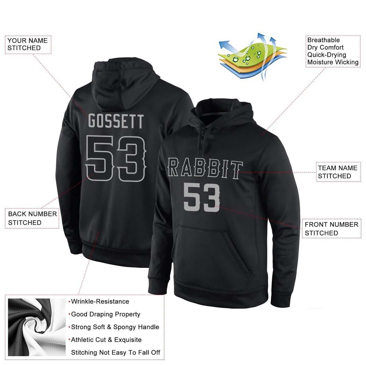Custom Black Gray Classic Style Pullover Sport Fashion Hoodie Uniform| KXKSHOP
