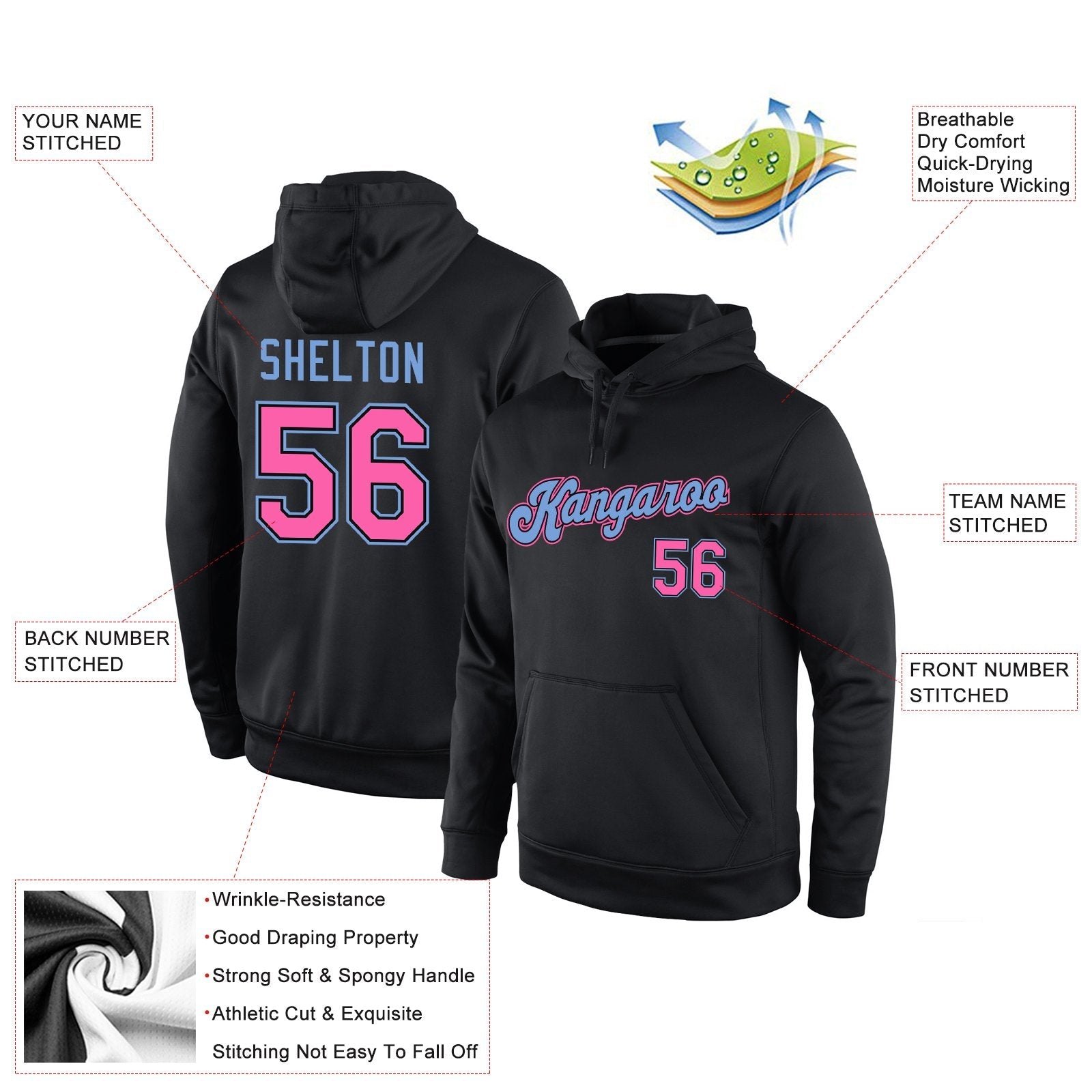 Custom Black Pink-Light Blue Classic Style Uniform Pullover Fashion Hoodie| KXKSHOP