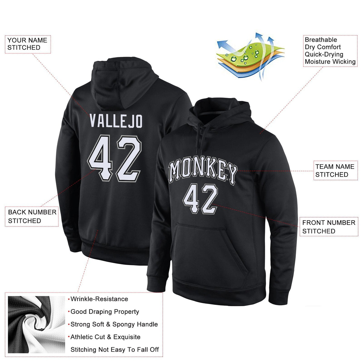 Custom Black White-Gray Classic Style Uniform Pullover Fashion Hoodie| KXKSHOP