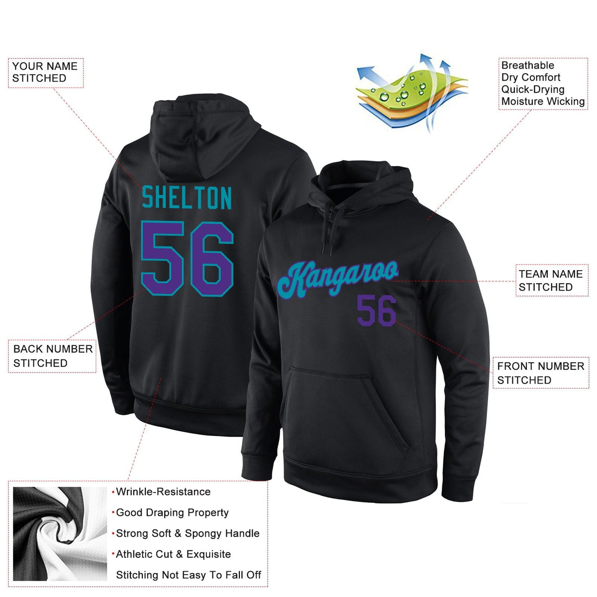 Custom Black Purple-Teal Classic Style Uniform Pullover Fashion Hoodie| KXKSHOP