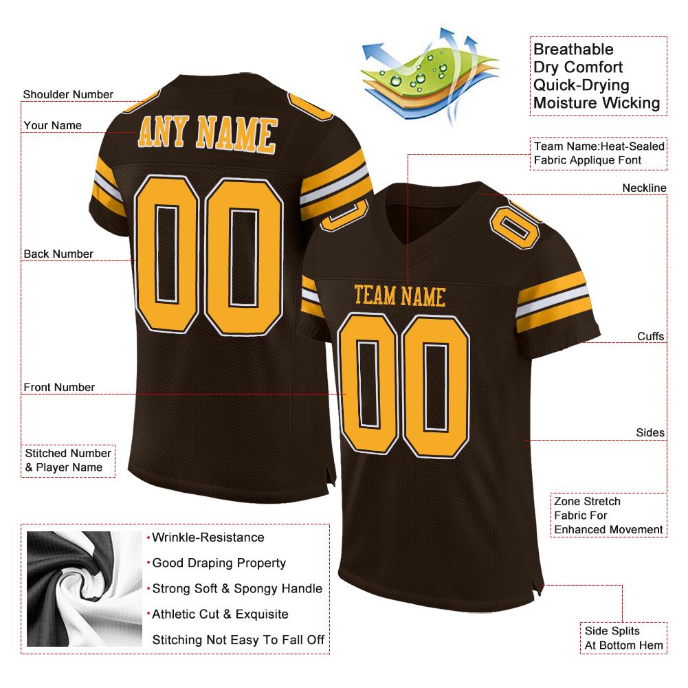 Custom Brown Gold-White Classic Style Mesh Authentic American Football Jersey| KXKSHOP