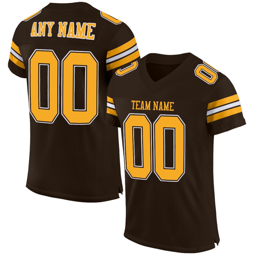 Custom Brown Gold-White Classic Style Mesh Authentic American Football Jersey| KXKSHOP
