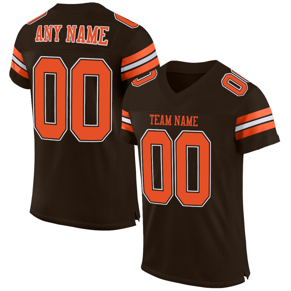 Custom Brown Orange-White Classic Style Mesh Authentic American Football Jersey| KXKSHOP