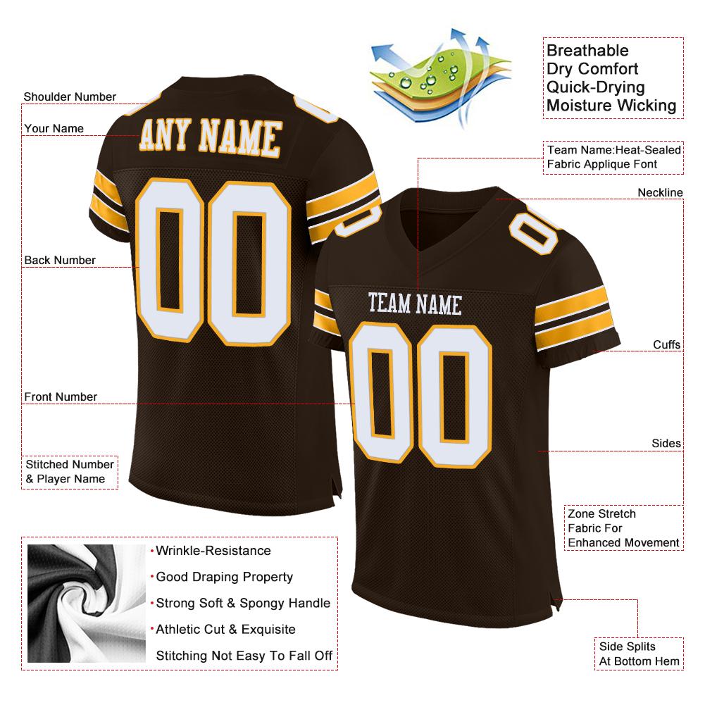 Custom Brown White-Gold Classic Style Mesh Authentic American Football Jersey| KXKSHOP