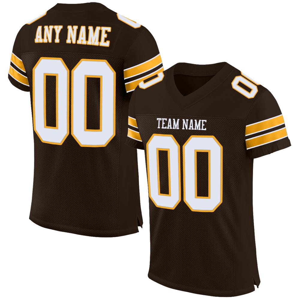 Custom Brown White-Gold Classic Style Mesh Authentic American Football Jersey| KXKSHOP
