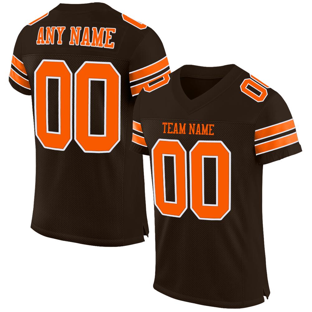 Custom Brown Orange-White Classic Style Mesh Authentic American Football Jersey| KXKSHOP