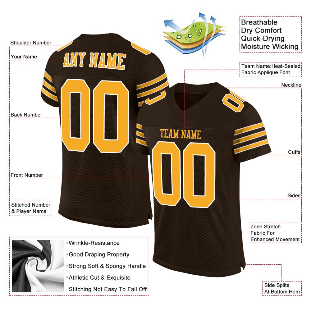 Custom Brown Gold-White Classic Style Mesh Authentic American Football Jersey| KXKSHOP